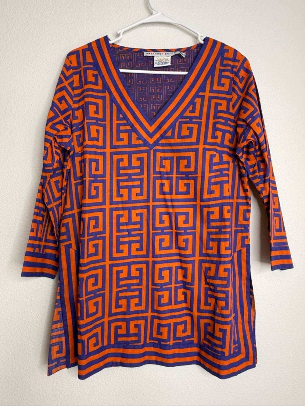 Gretchen Scott Cotton Classic V-neck Mandarin Tunic Sz Medium